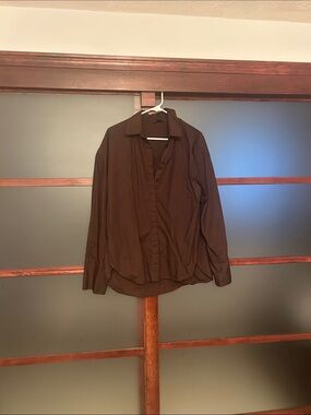 Women’s Oversized Brown Long-Sleeve Button Shirt